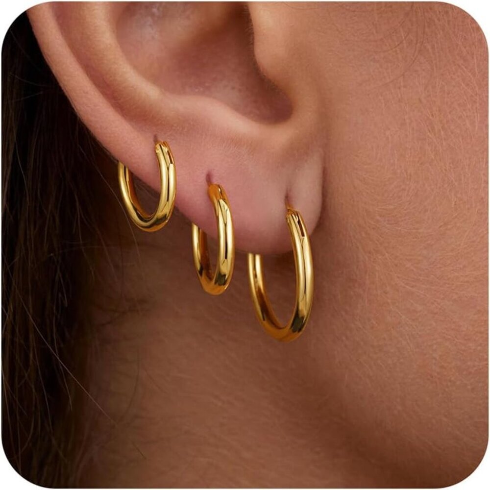 Gold Hoop Earrings for Women - Hypoallergenic 14K Gold 925 Sterling Silver Post